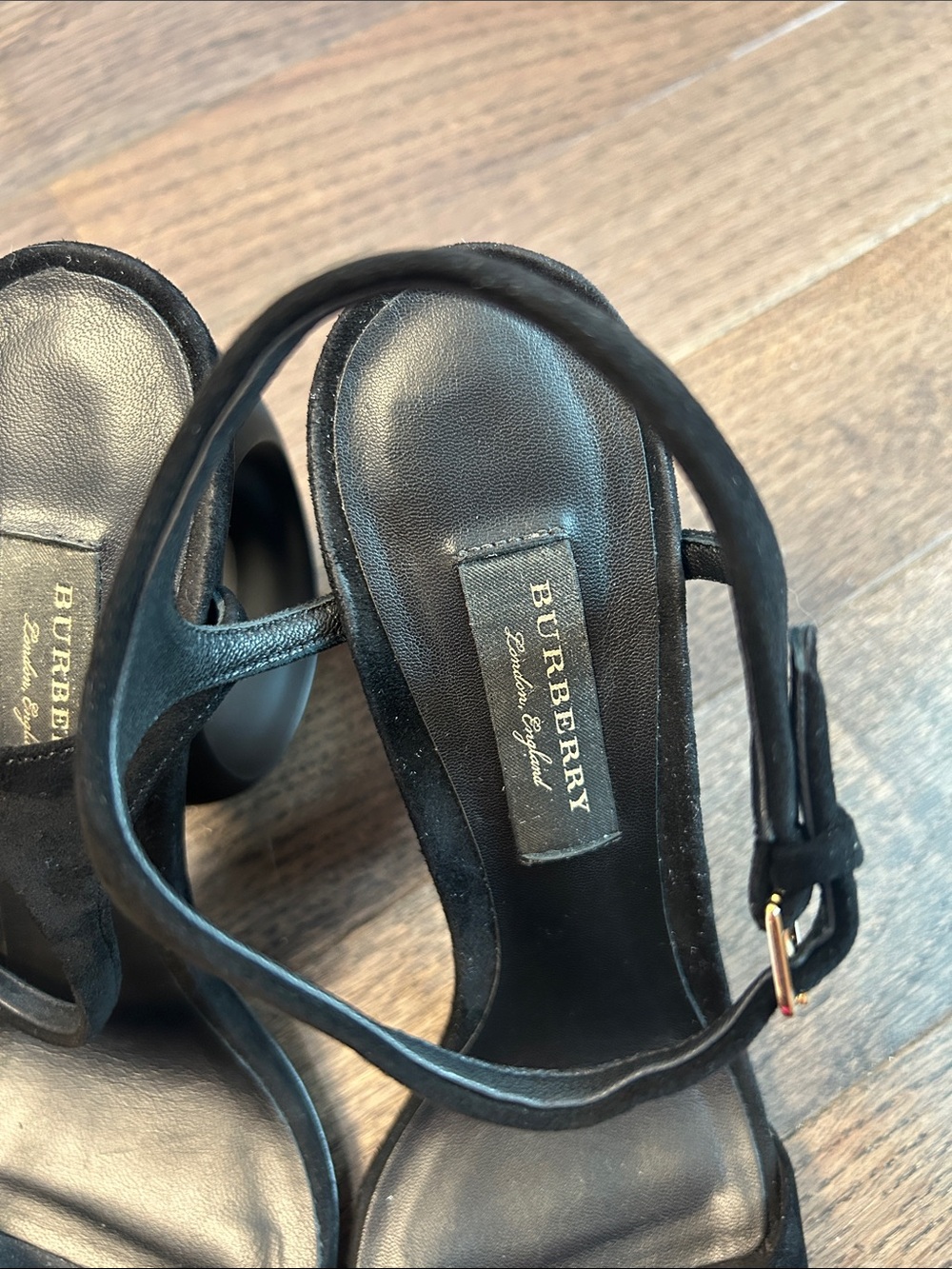 Burberry Black Suede Strappy Open-Toe Heels. Size 38, US 7 - Picture 10 of 12